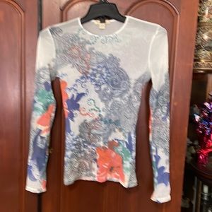 twentyone Sheer Long Sleeve Shirt With Cool Tatto Like Designs Size Medium